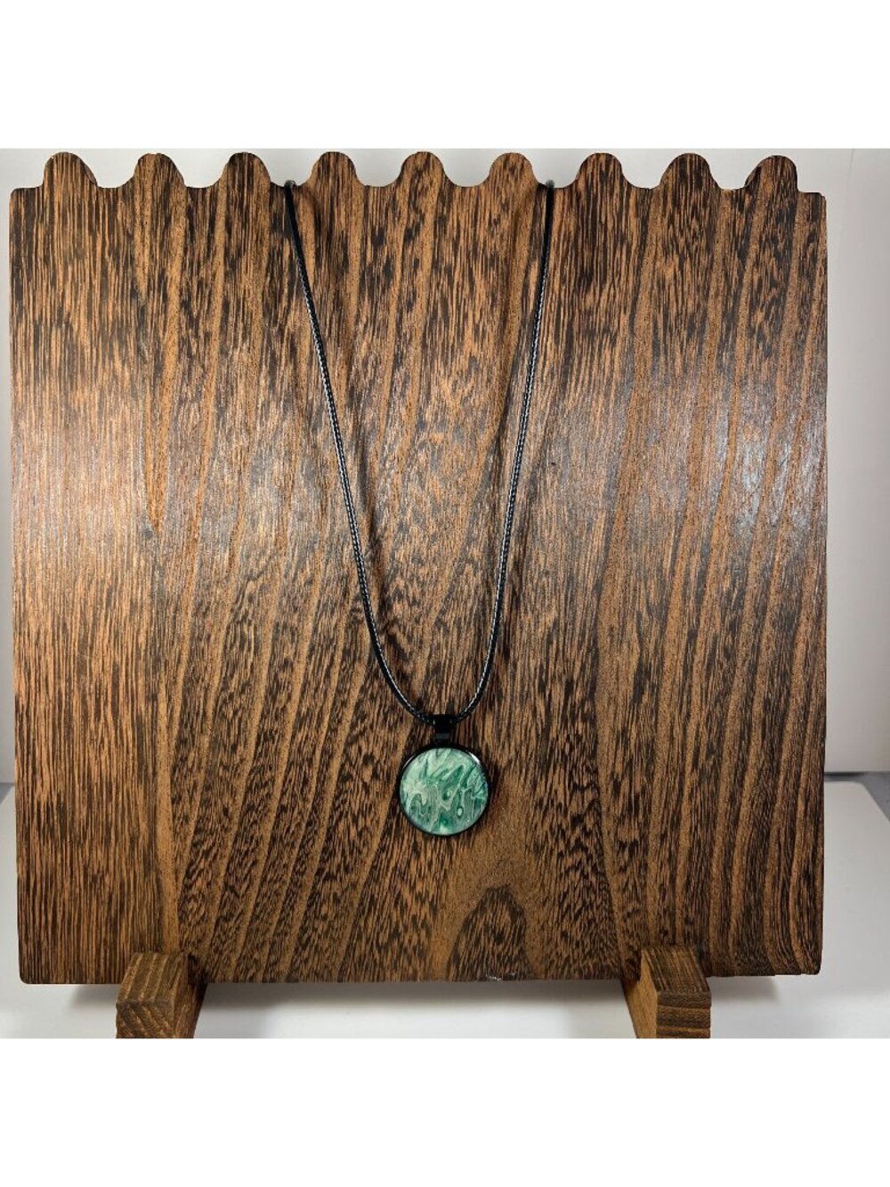 Acrylic Pour Necklace With Green Abstract Art Pendant By MarleeKat Creations